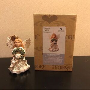 Jim Shore White Woodland Dated 2021 Christmas Angel Ornament.